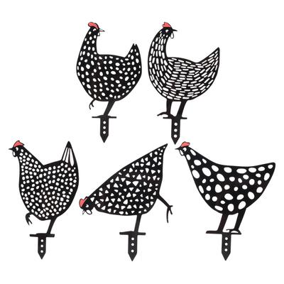 5Pcs Rooster Silhouette Acrylic Hollowed Assorted Style Rich Details Black Rooster Stakes for