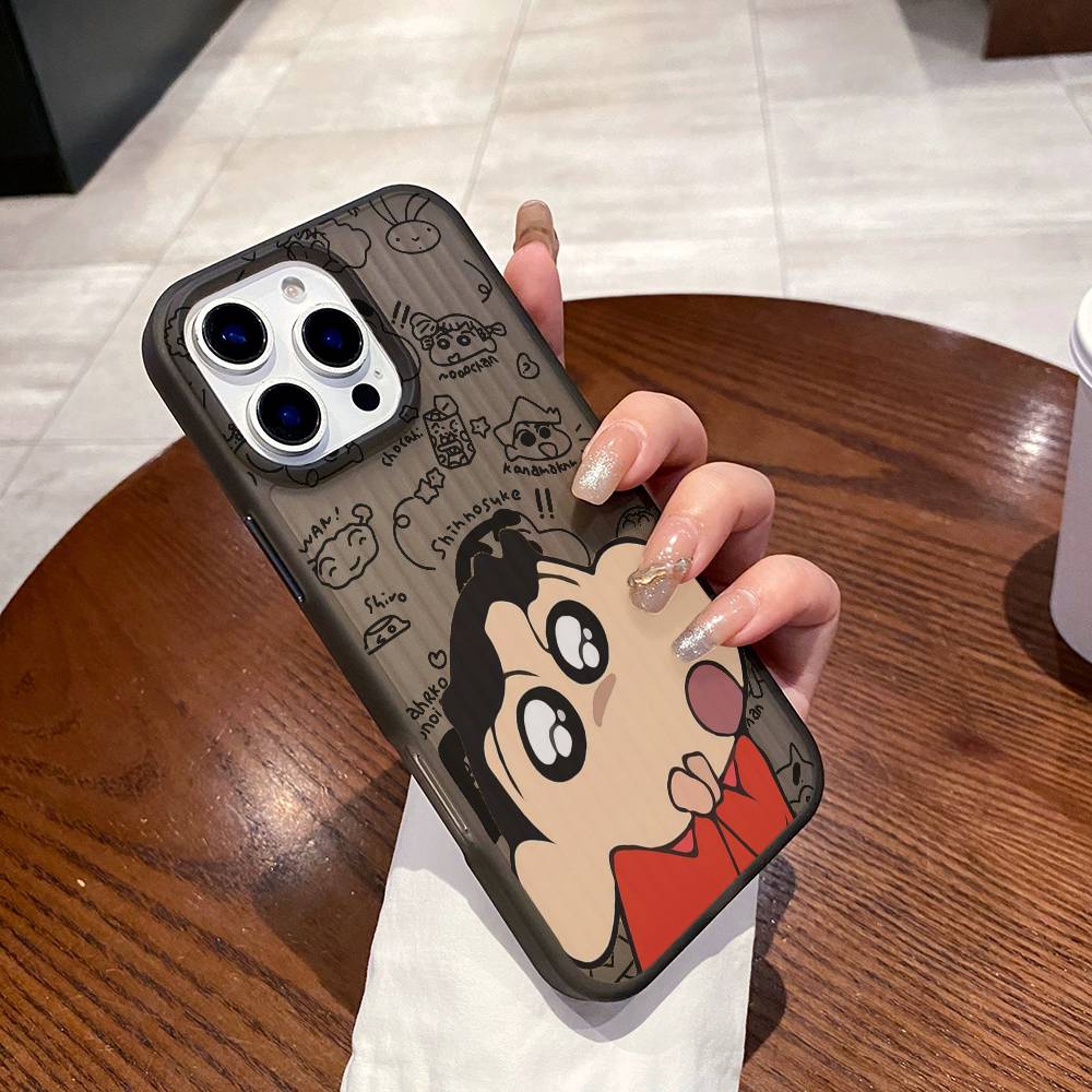 Janpanese Anime C-Crayon-Shin-chans Phone Case Corrugated Pattern Phone Case For iPhone 17 Air 16 15 14 13 12 11 Plus Pro Max