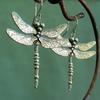 Simple Personality Insect Dragonfly Earrings Creative Jewelry Alloy Ancient Silver Wings Engraved Metal Earrings Wholesale