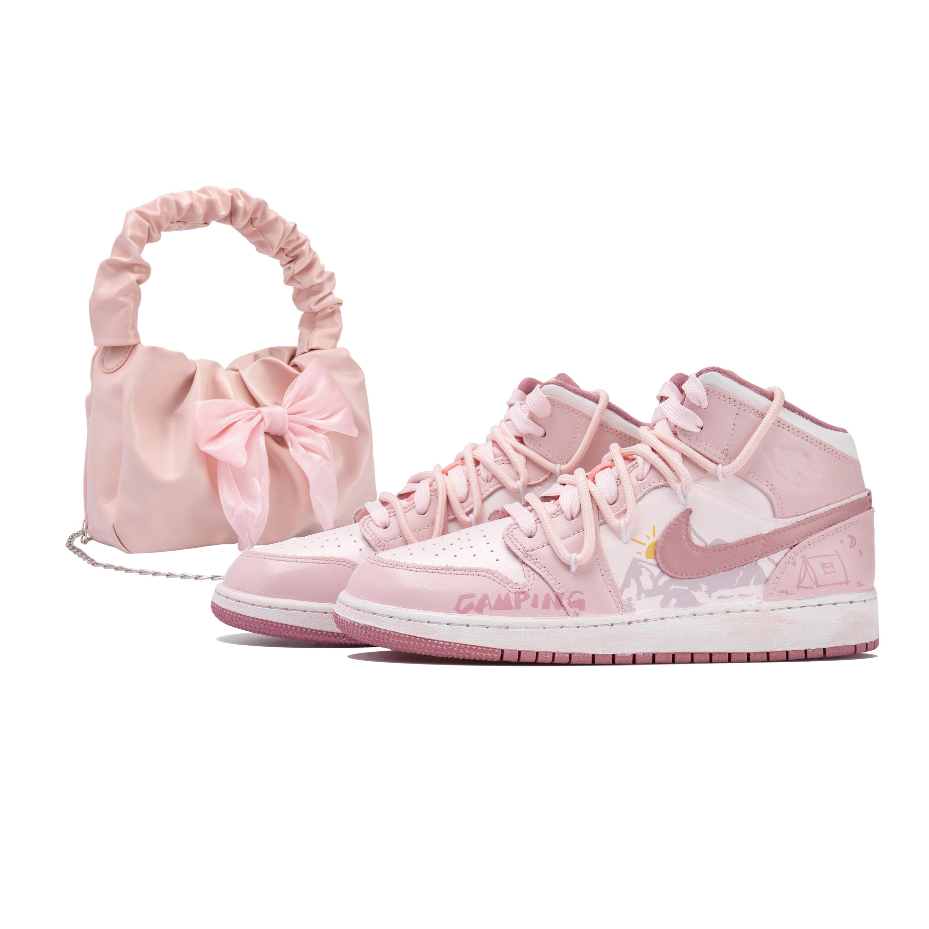 Jordan Air Jordan 1 Mid top Vintage Basketball Shoes Women s White Pink DQ8423-616(Team-S-BOX) 38.5
