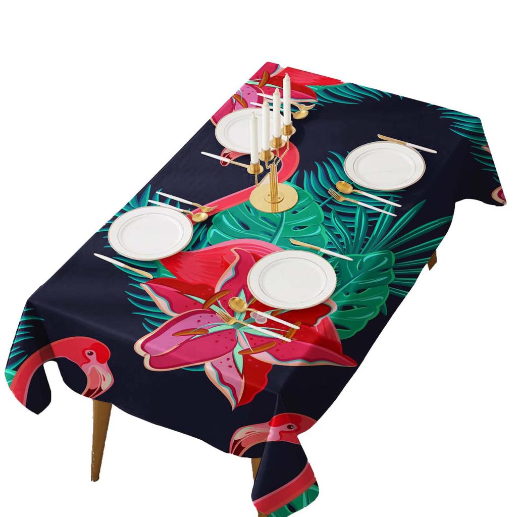 Tropical Flamingo Polyester Rectangular Tablecloth for Parties and Dining