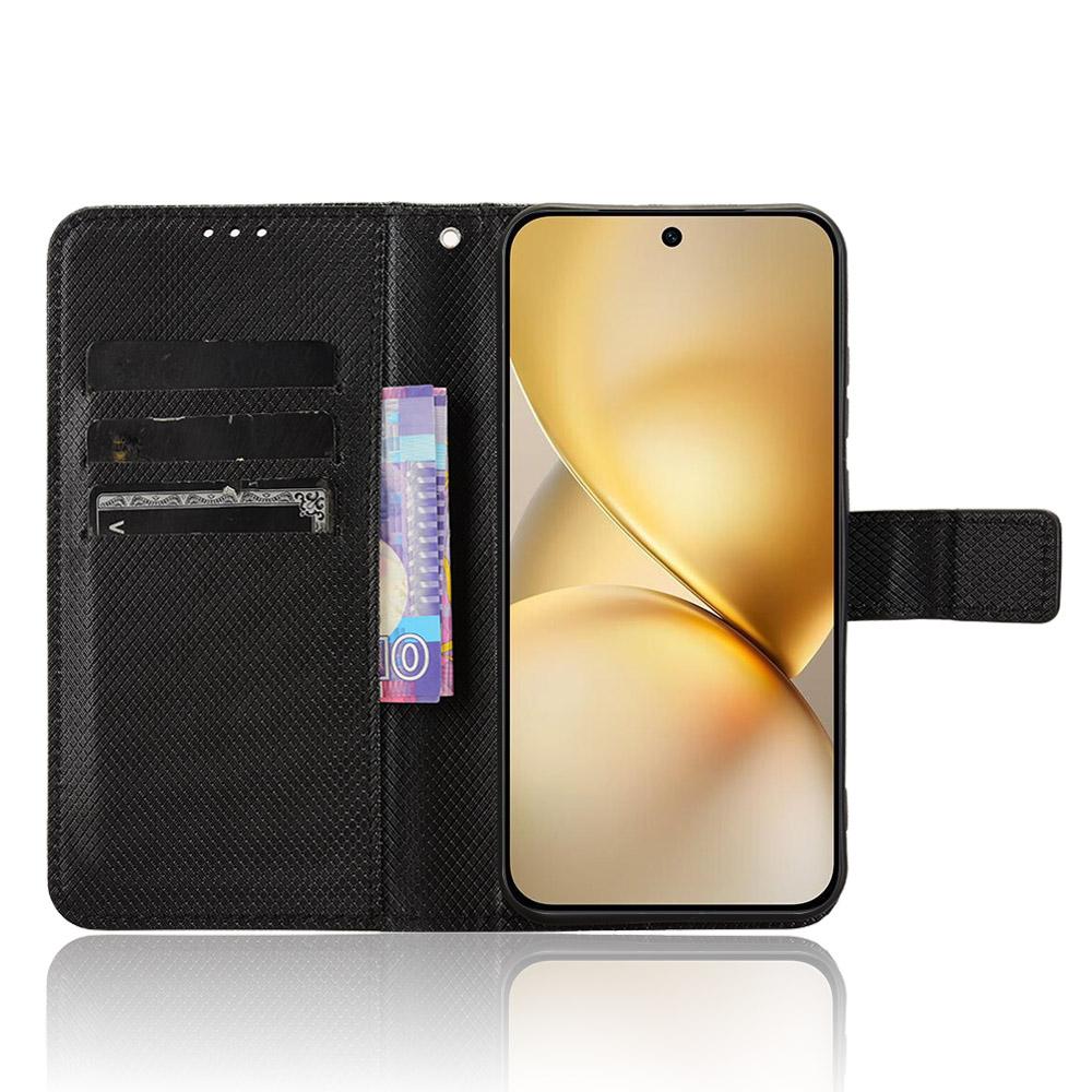 For Vivo X200 5G Case PU Leather Diamond Texture Wallet Phone Cover