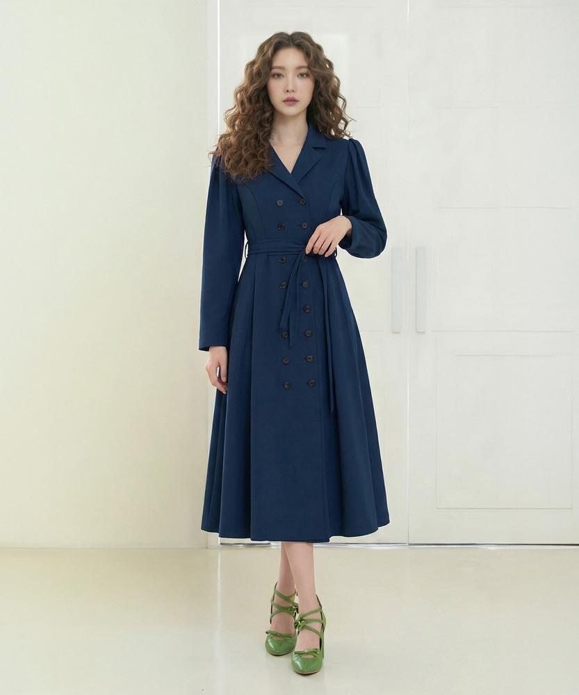 L By L Navy Double-Button Collar Suit Dress