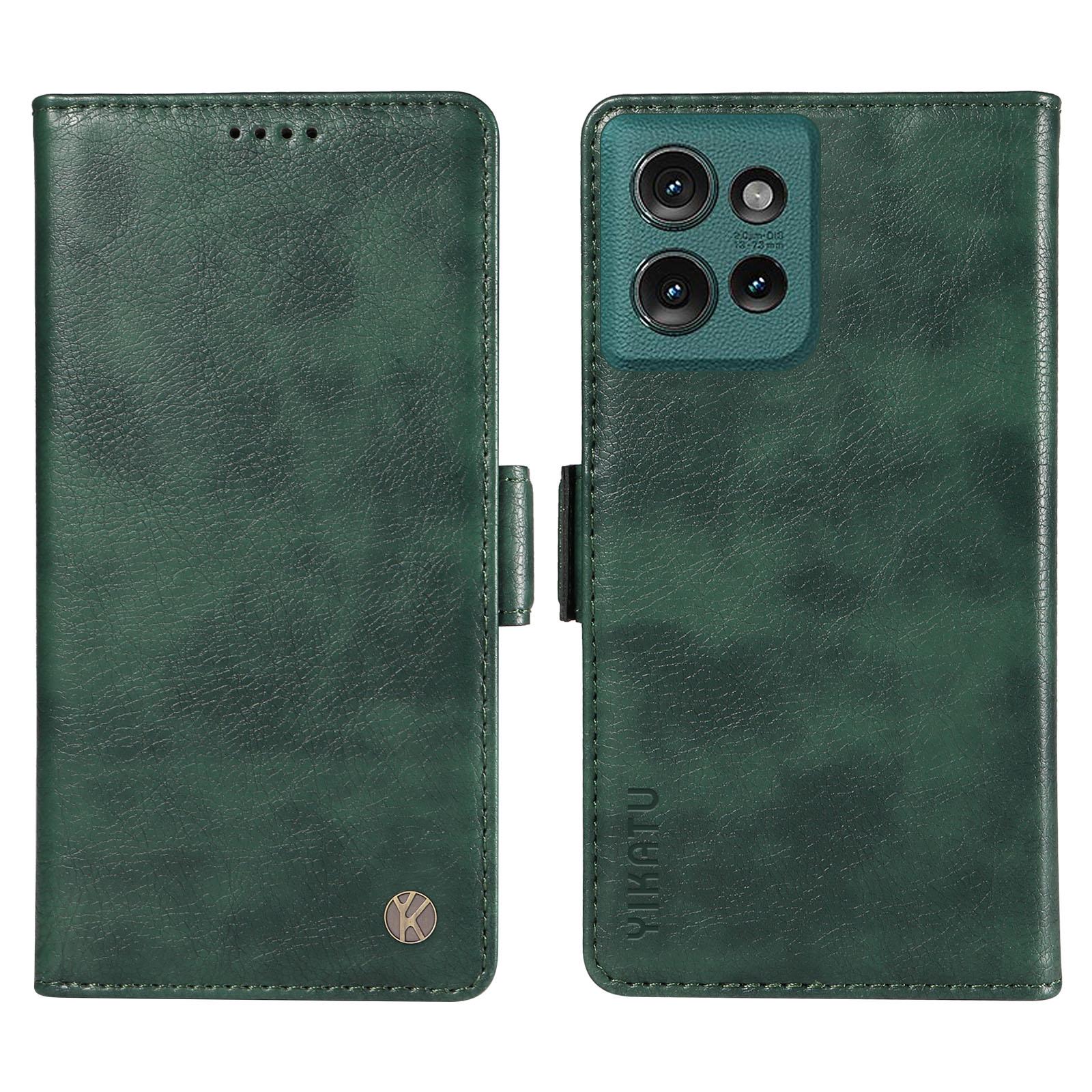 

YIKATU YK-007 For Motorola Edge 50 5G Case Side Buckle PU Leather Phone Cover Litchi Texture Green