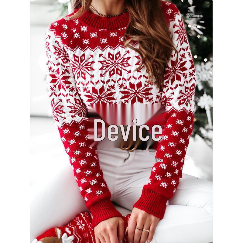 

Женский вязаный свитер «Снежинка» - Осень/Зима 2022 - Европейский/Американский рождественский стиль, длинный рукав Large белый