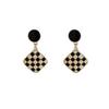 2025 Spring/Summer Black & White Checkered Pearl Stud Earrings - Women's Chic & Cool Fashion Jewelry