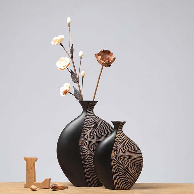 Retro Tall Resin Floor Vase, Elegant Dry Flower Holder for Living Room, Vertical Art Sculpture for Entryway Background Decor