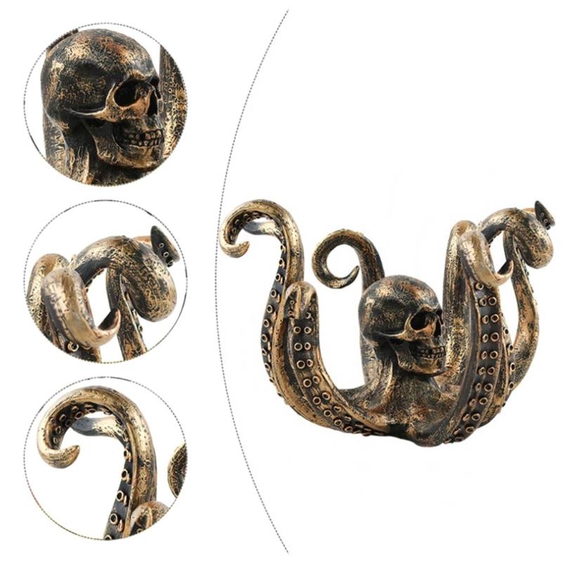 Halloween Unique Tentacles Skull Animal Sculpture Cup Holders Resins Ornament Hanging Hook for Home and Office Decors