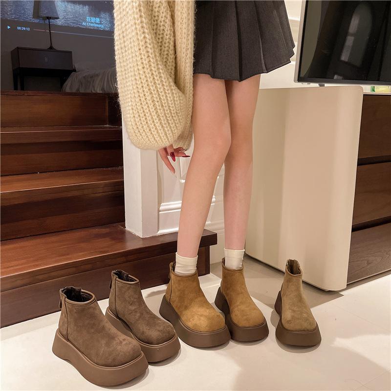 European Station 2025 Winter New Kapibara Frosted Leather Thickened Snow Cotton Boots Bread Shoes Small Women's Shoes