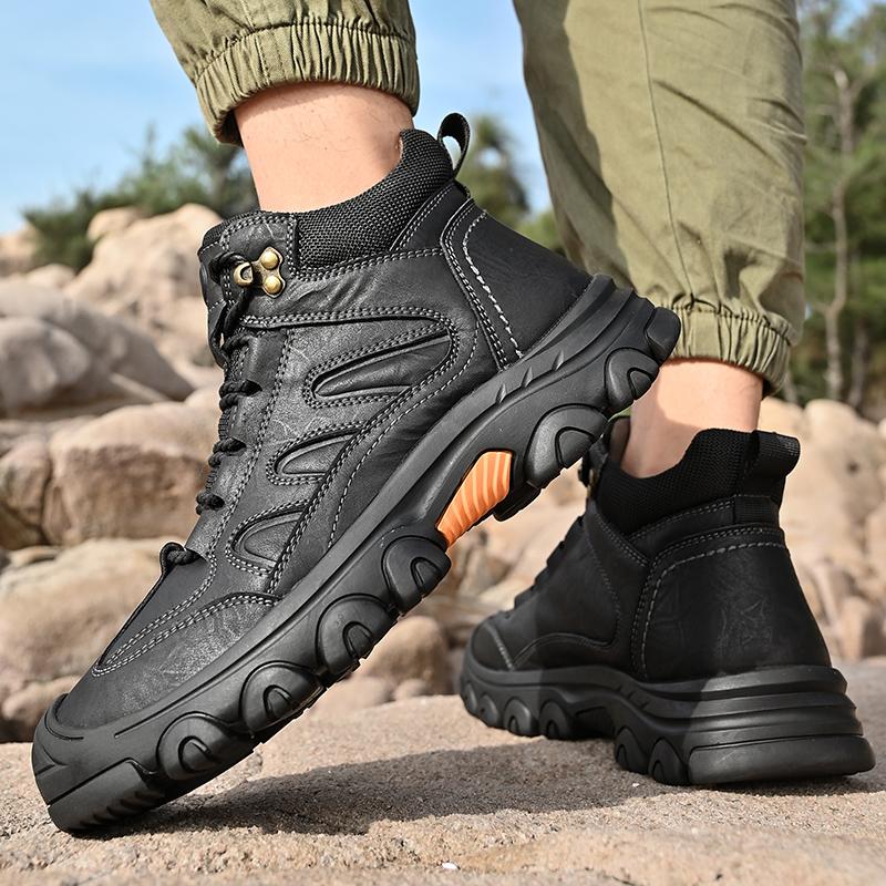 Fashion Handmade Men Hiking Shoes Genuine Leather Mens Walking Shoes All-match Men's Basic Boots Outdoor Men Winter Plush Snow Boots