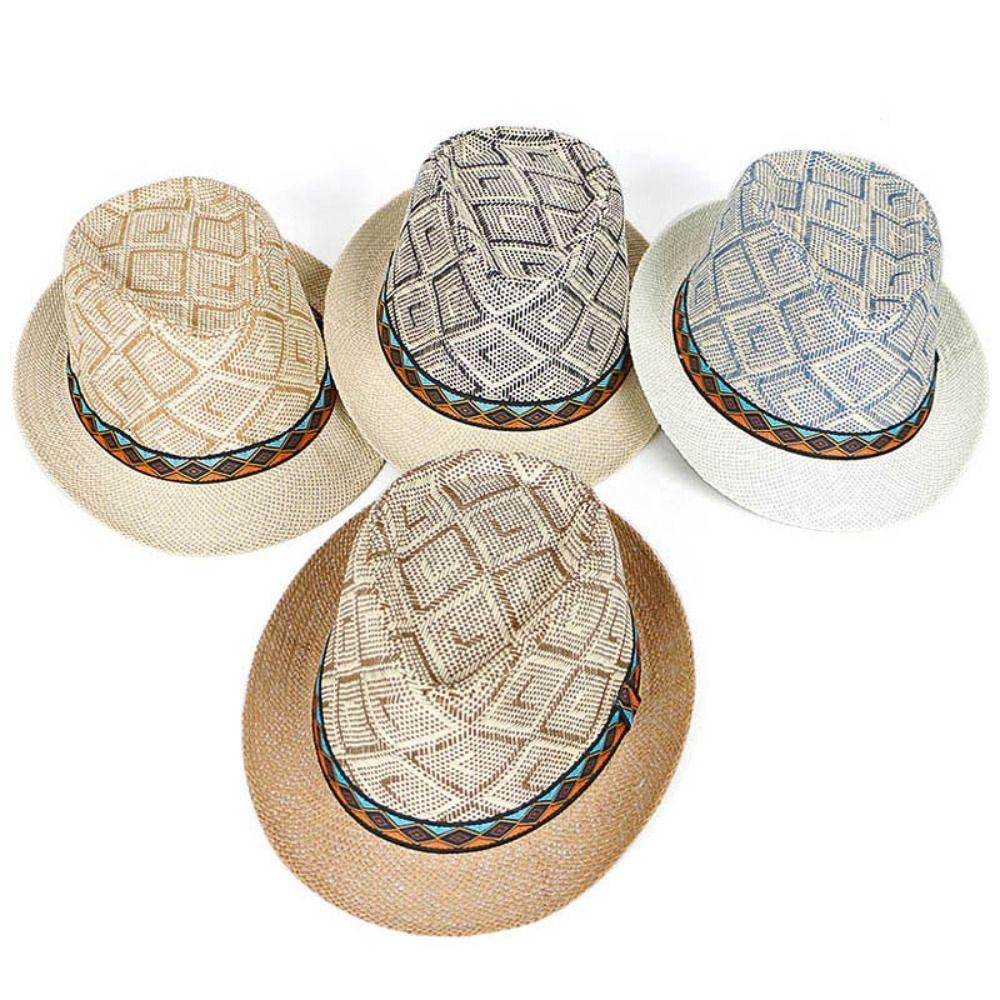 

Plaid Beach Sun Hats Sun Protection Sun Cap New Panama Jazz Hat Summer чорний