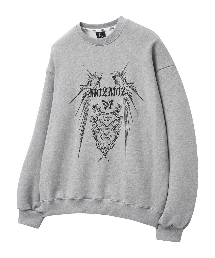 MOZMOZ Soft French Terry Neo Tribal Oversized Sweatshirt Gray