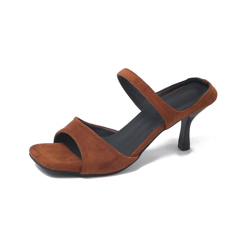 Fashion black High Heel Sandals Women's Summer New Style Sexy Thin Heel Fashionable Toe Post Slippers Square Head Crossbody Shoes