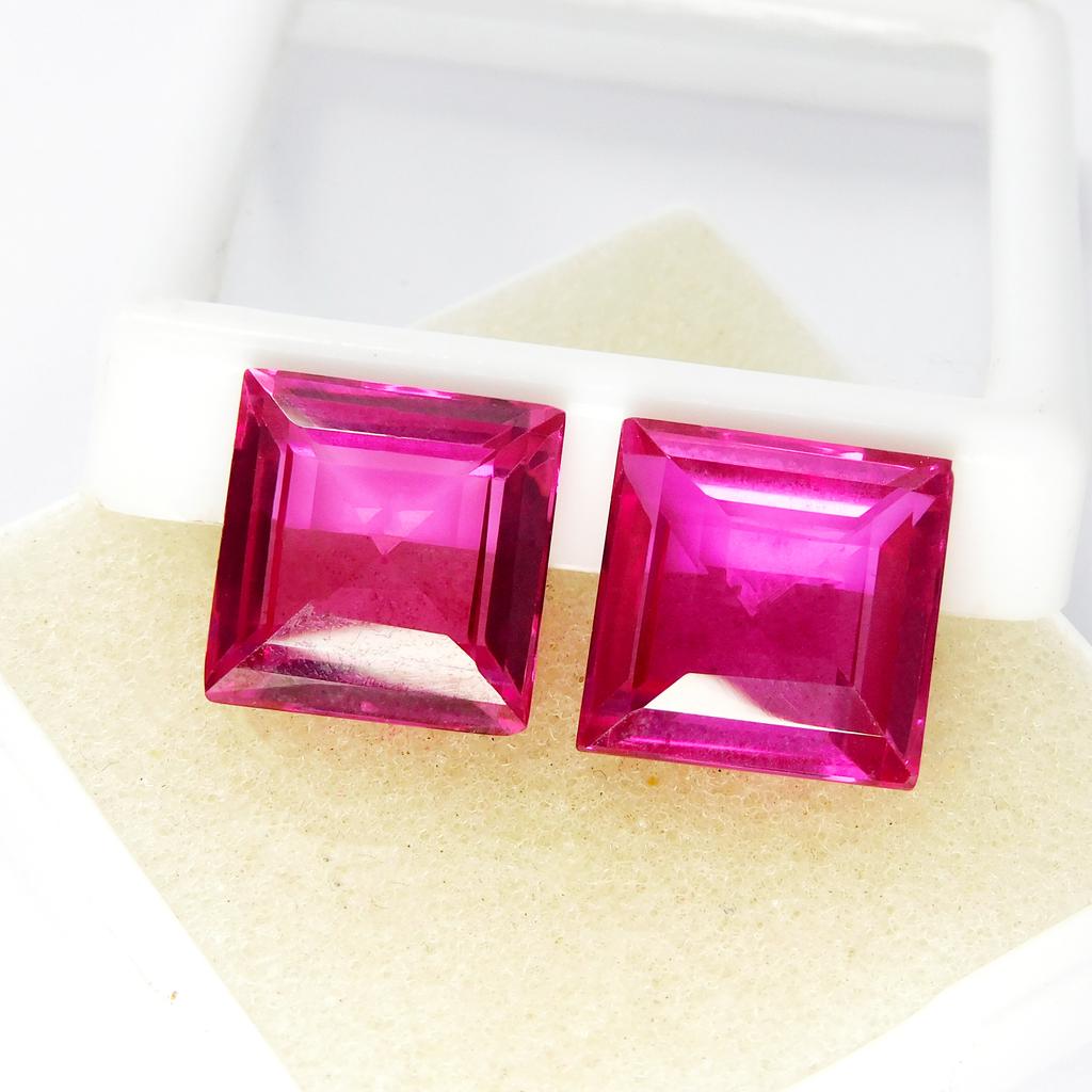 19.85 Ct Natural Pink Ruby Excellent Square Cut CERTIFIED Loose Gemstone Pair