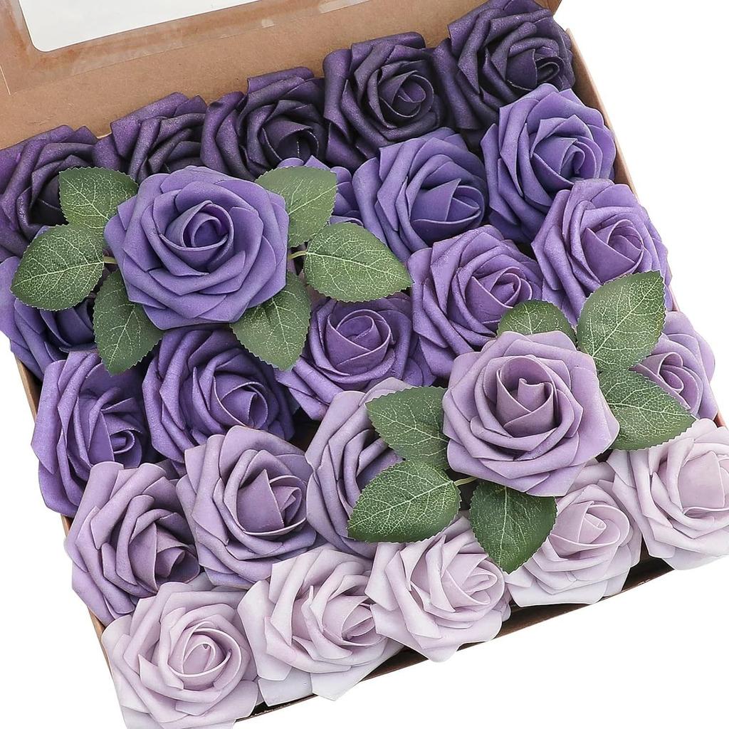 Pu European Gift Box With 8Cm Simulated Foam Roses And 50 Leaves In A Box, Home Floral Decoration