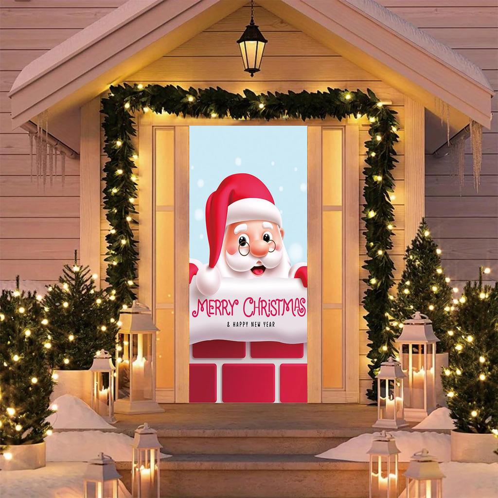 Four-Sided Stretch Christmas Door Cover - Easy Install with Festive Pattern