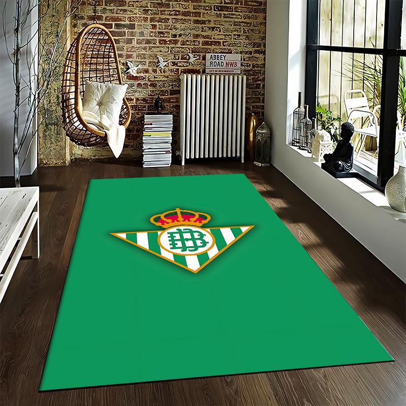 Green Carpet with Crown and Striped Triangle Logo Design Pattern. Suitable for use as an anti-slip for living room bedroom sofas