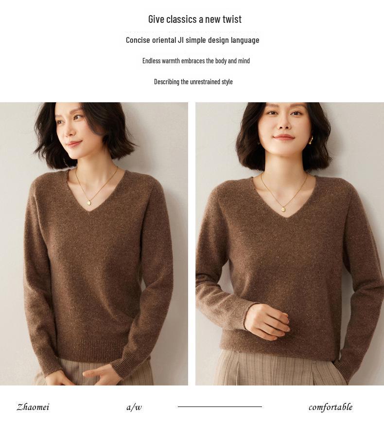 Nový luxusní svetr ze 100% čisté vlny s květinovým vzorem - Dámský korejský výstřih do V, silná a volná pletenina