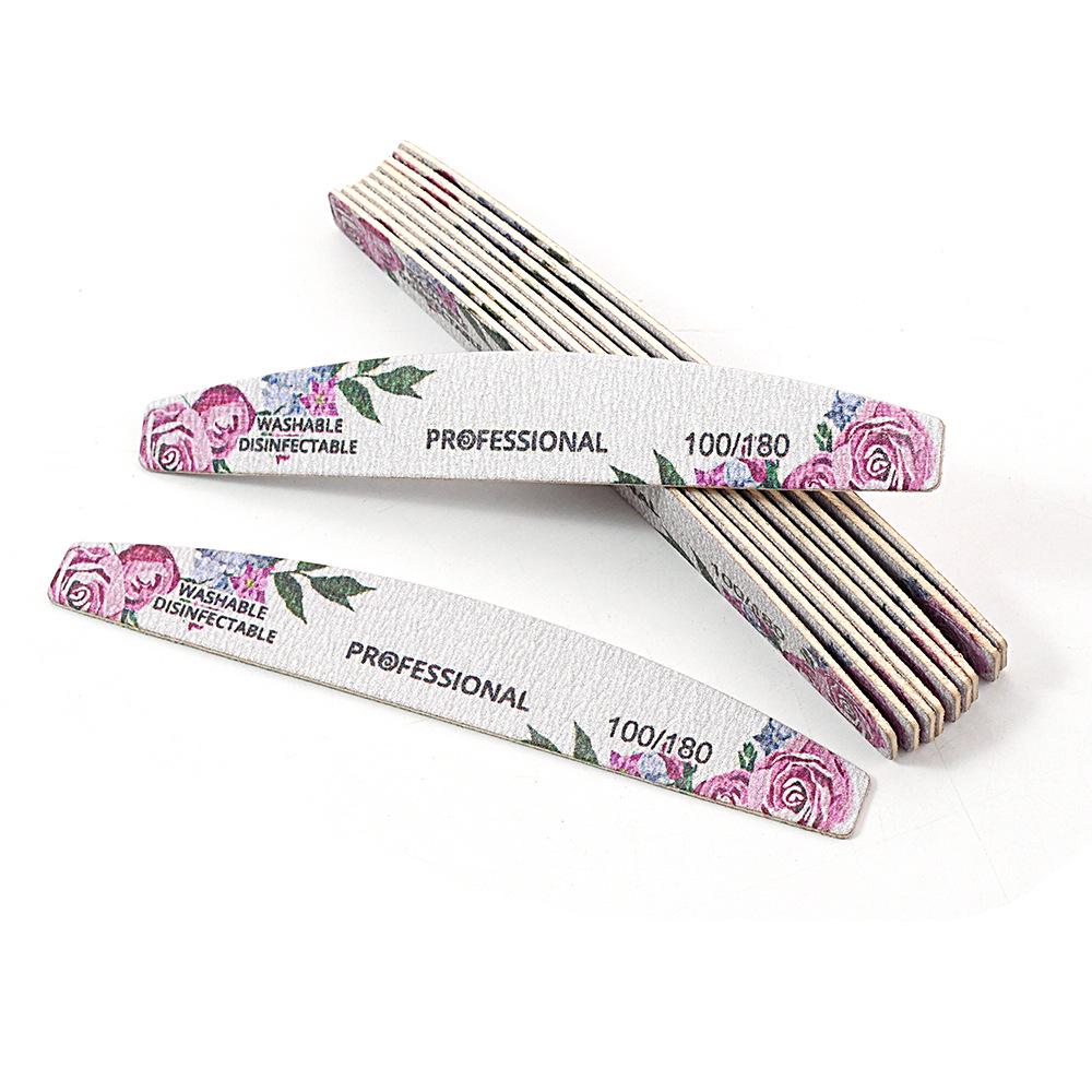 Available: Gray Professional Wood Nail File with Rose Design - Thin, Washable, for Shaping and Polishing Nails
