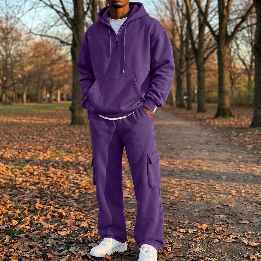 Men's Zip Up Hoodie and Cargo Jogger Pants 2 Piece Set for Casual Outdoor Sportswear