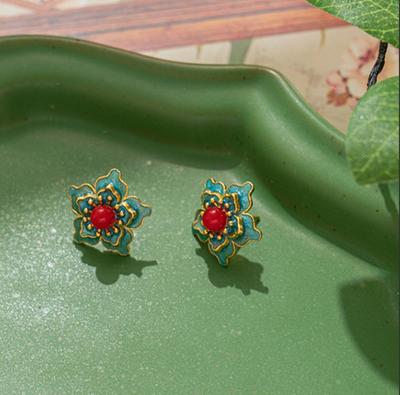 Brand - Retro Classic Enamel Peony Earrings