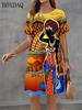 Summer Women's Casual Dress Short Sleeved Round Neck Ethnic Style Printed Loose Dress