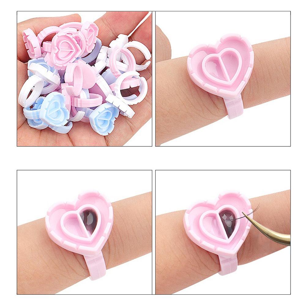 100 Pcs Glue Rings Smart Glue Holder for Eyelash Extensions, Easy Fanning Glue Cups for Volume Lashes, Pink