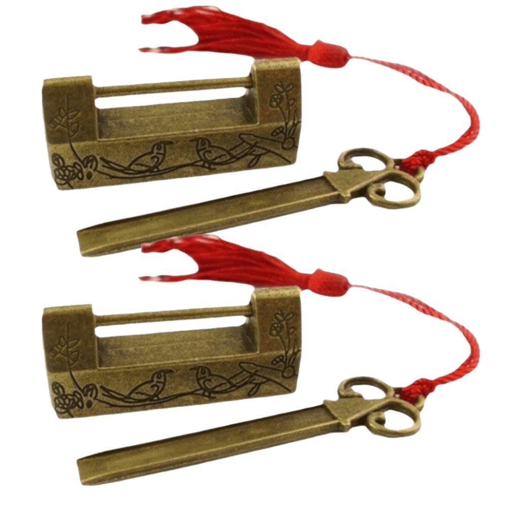 4pcs Decorative Design Chinese Style Padlock Bronze Finish Small Padlock Antique Cabinet