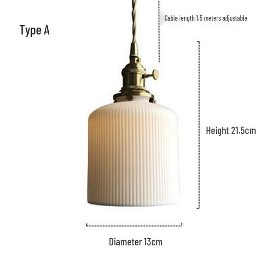 Nordic Inspired Japanese Brass & Pleated Ceramic Pendant Lamp for Restaurant, Bedroom or Dining Table