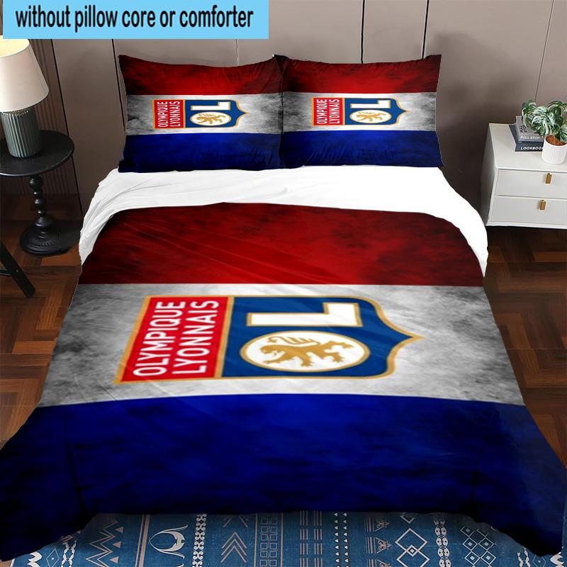 3pcs Lyon Football Crest Printed Bedding Set Duvet Cover Closure Includes 1 Duvet Cover & 2 Pillowcases Bedding Sets Home Decor Gifts