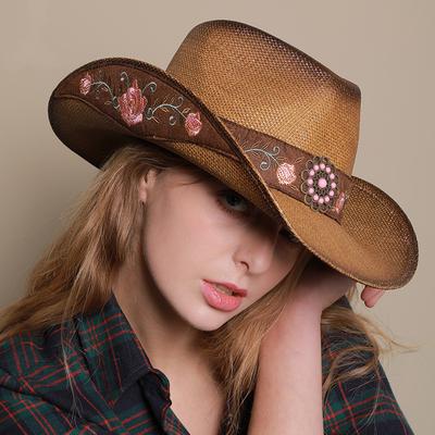 Dreidimensionale Stickerei handgemachte Strohhut Western Cowboyhut Männer Kappe Outdoor Frauen Hut Licht Luxus
