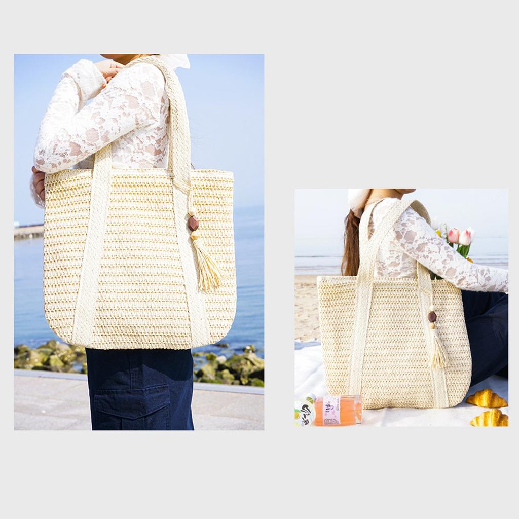 Geantă Mare de Paie Geantă Împletită Depozitare Capacitate Mare Navetiști Geantă Tote Geantă de Plajă Împletită pentru Litoral