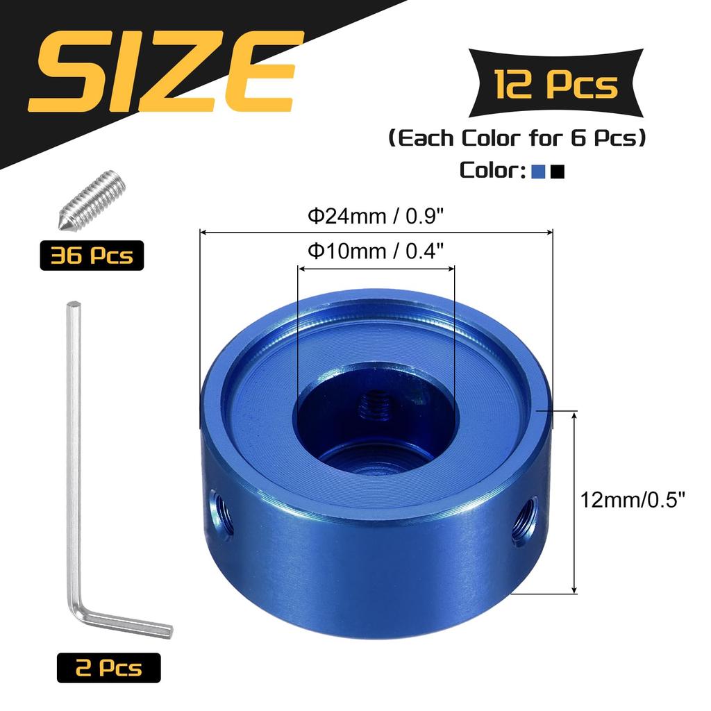 Uxcell 12pcs Foot Switch Toppers Guitar Pedal Button Caps Metal Foot Switch Top Covers Inch for Guitar Effect Pedal Black and Blue 3/8 Buttons,