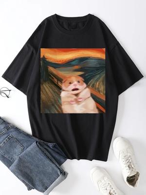 Unisex Grappige Schreeuwende Hamster Grafische Print Creatieve Top Casual Korte Mouw Ronde Hals T-shirt Kleding voor de Zomer Dameskleding
