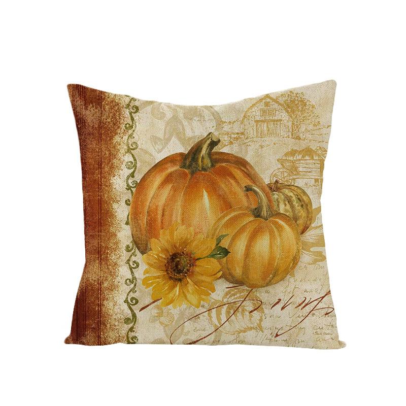 Thanksgiving Cushion Cover Pumpkin Print Harvest Polyester Cushion Cover Office Sofa Cushion Cover