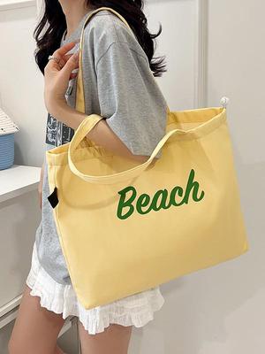 Women's Large Capacity Nylon Drawstring Tote Bag - Versatile Shoulder & Handbag with Letter Print