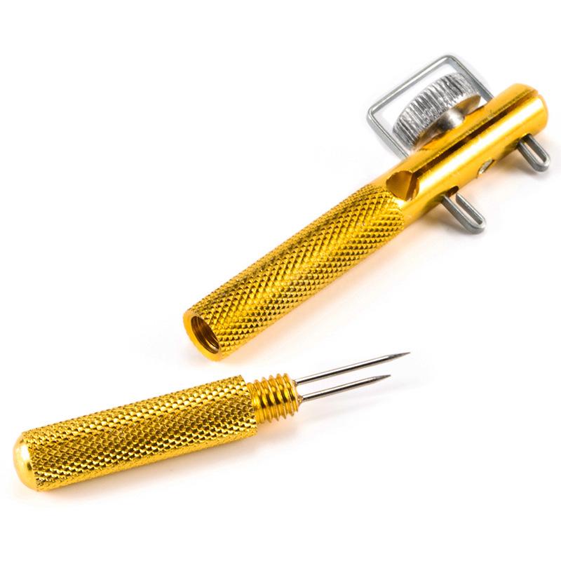 Golden Dual-Function Metal Knot Tying Tool - Portable, Manual, and Durable Aluminum Alloy Design