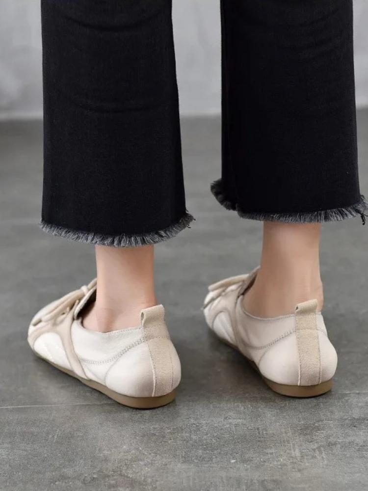Johnature Genuine Leather Soft Soled Loafers Casual Comfortable Round Toe Lace Up Women's Flat Shoes