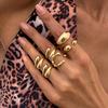 6PCS Liquid Metal Irregular Opening Ring for Women and Men Punk Lava Water Droplet Design Smooth Gold Color Finger Rings Zircon