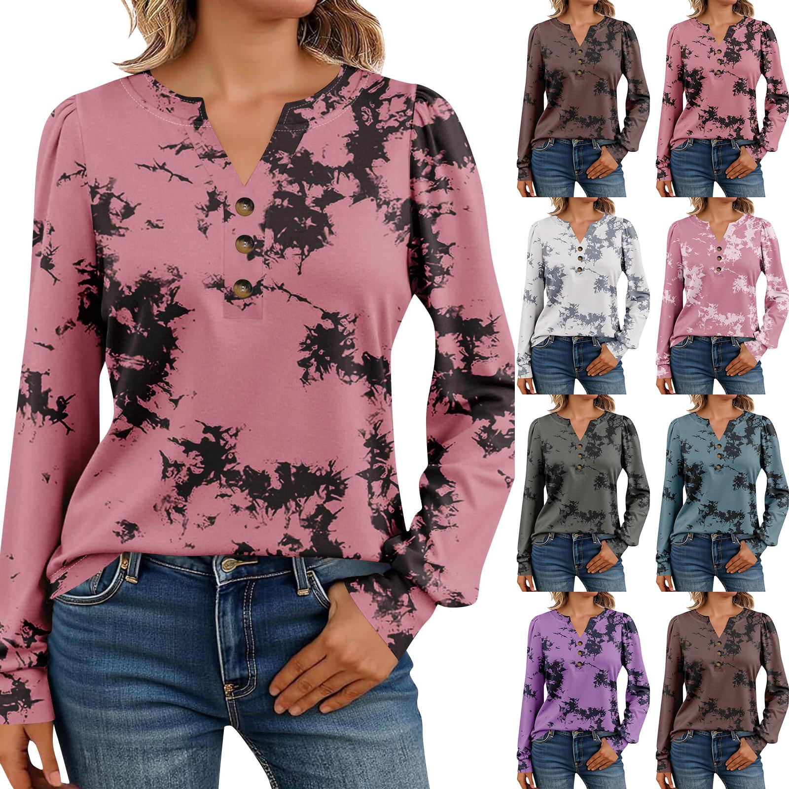 

Women s Long Sleeve Shirts Henely Casual Tops Trendy Blouses Cute T-Shirts XL кавун червоний колір