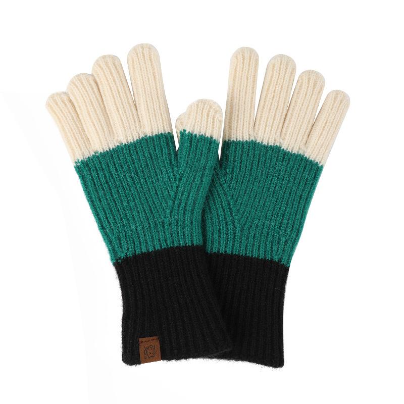Autumn and winter new products, long contrasting colors, gloves, finger-exposed knitted wool gloves, windproof thickened warm gloves
