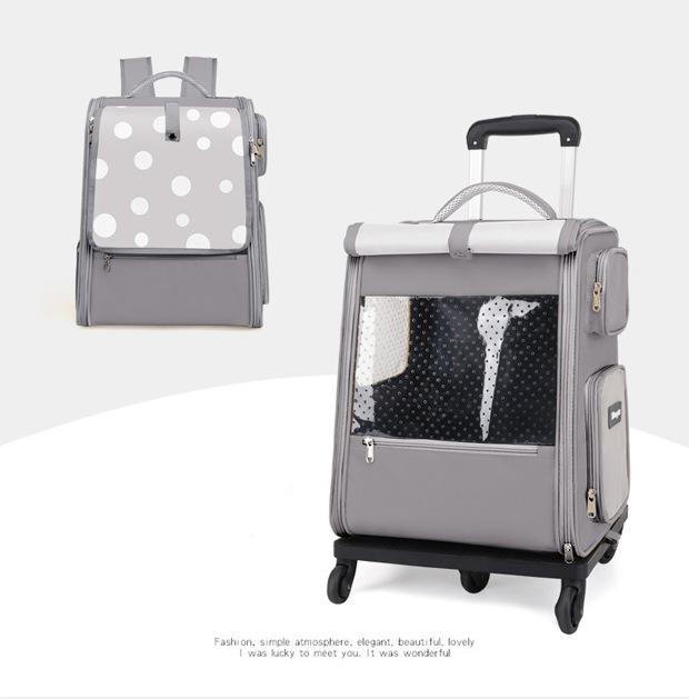 

Pet Bag with Wheel Tie Rod Portable Cat Suitcase Cat Bag Going Out Large Capacity Double Shoulder Breathable Pet Backpack Single pack