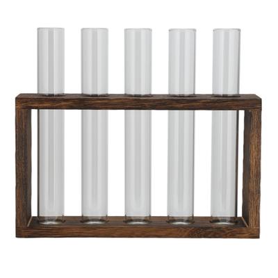 Vaso da Tavolo in Tubo di Vetro Vetro Borosilicato Elevato Cornice in Legno di Pino Vaso per Piante a Tubo Retrò per