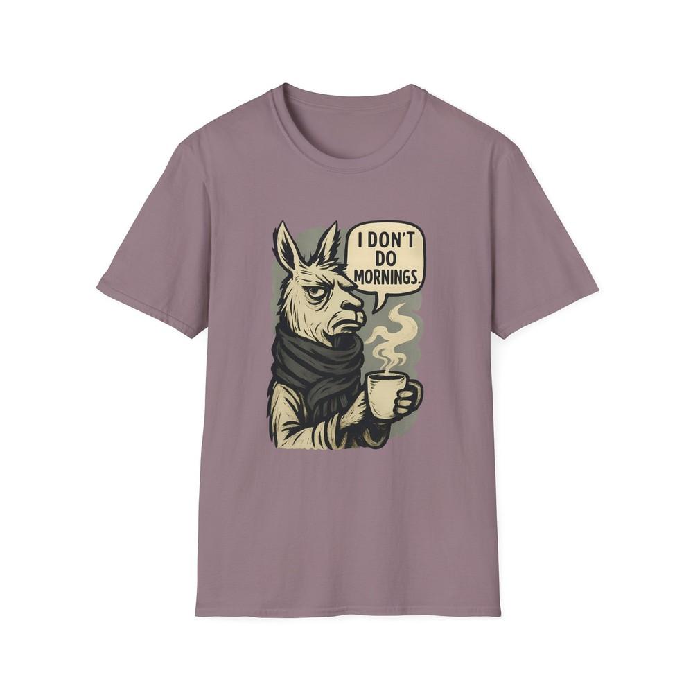 

Unisex Softstyle T-Shirt- Moody Llama, Expressionist Style, Coffee Lover, Funny L