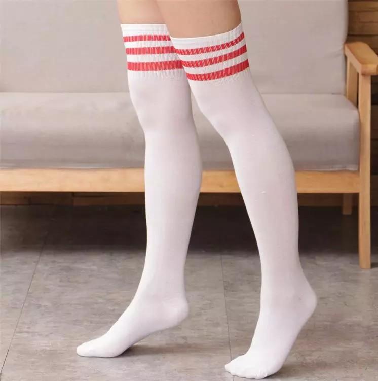 Three-Bar Cotton Men'S And Women'S Sports Socks, Spring And Summer High-Elastic Knee Socks, Long Football Socks