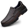 Men's Large-Size Leather Slip-On Shoes, Soft Sole, British Style, Casual Business Shoes for Middle-Aged and Elderly.