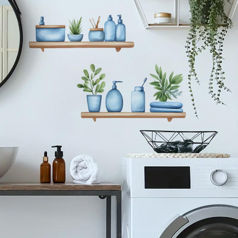 Niebieska Butelka Akwarelowa Półka Naklejka Ścienna Samoprzylepna Sztuka Ścienna do Salonu Wystrój Domu Usuwalna Naklejka Ścienna