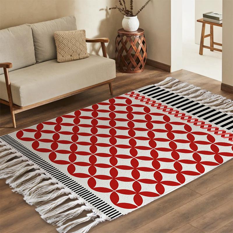 Striped Cotton Linen Rugs with Tassels for Living Room Bedroom Carpets Door Floor Mats Bedside Area Rugs Entramce Doormats