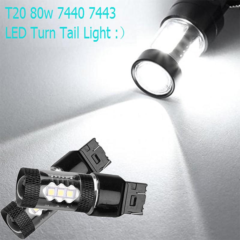 

2pcs T20 80W 7440 7443 LED Tail Brake Stop Turn Signal Light Bulb White