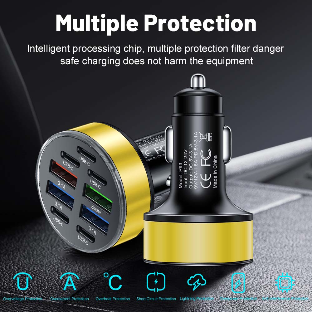 P93 9-in-1 USB Autoladegerät für iPhone-Buchse PD Autotelefonladegerät für Samsung Huawei Xiaomi